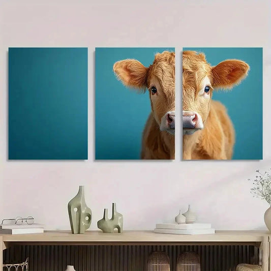 3pcs Funny Land Cow Animal Themed Metal Print Ready to Hang Art