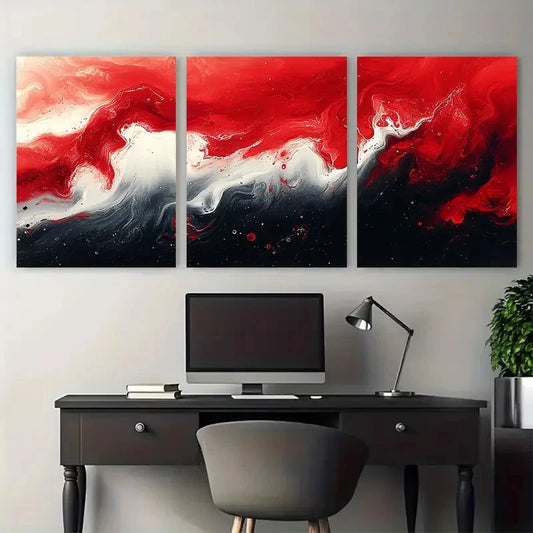 3pcs Elegant Red and White Fluid Abstract Wall Art Set Canvas Framed 50x70cm - High Quality Print 100% Australian Made Wall Canvas Ready to Hang