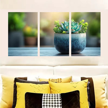 3pcs Watercolor Succulent in a Coffee Mug Metal Print Ready to Hang Art