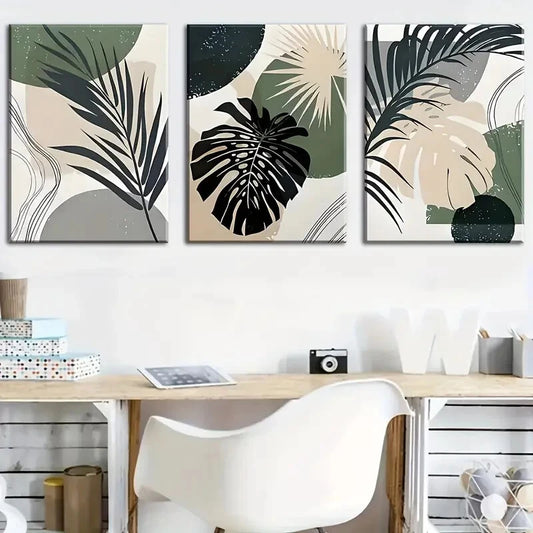 3pcs Abstract Botanical Design Plant Leaf Metal Print Ready to Hang Art