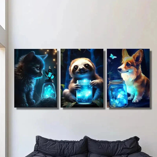 3pcs Black Cats, Sloths, and Puppies Metal Print Ready to Hang Art