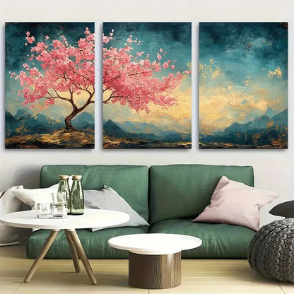3pcs Surreal Cherry Tree Illustration Metal Print Ready to Hang Art