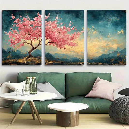 3pcs Surreal Cherry Tree Illustration Metal Print Ready to Hang Art