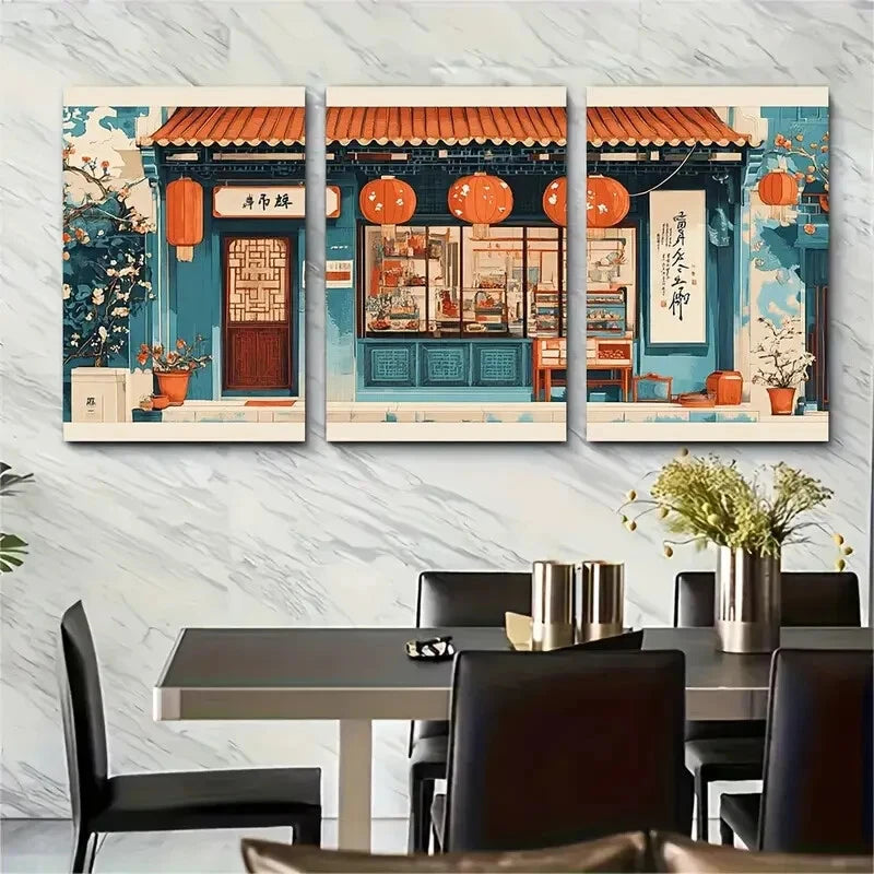 3pcs Chinese Craft Shop Art Design Poster Print Metal Print Ready to Hang Art