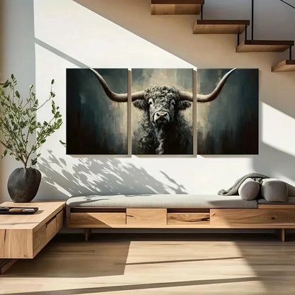 3pcs Artistic Bull Portrait Abstract Painting Metal Print Ready to Hang Art