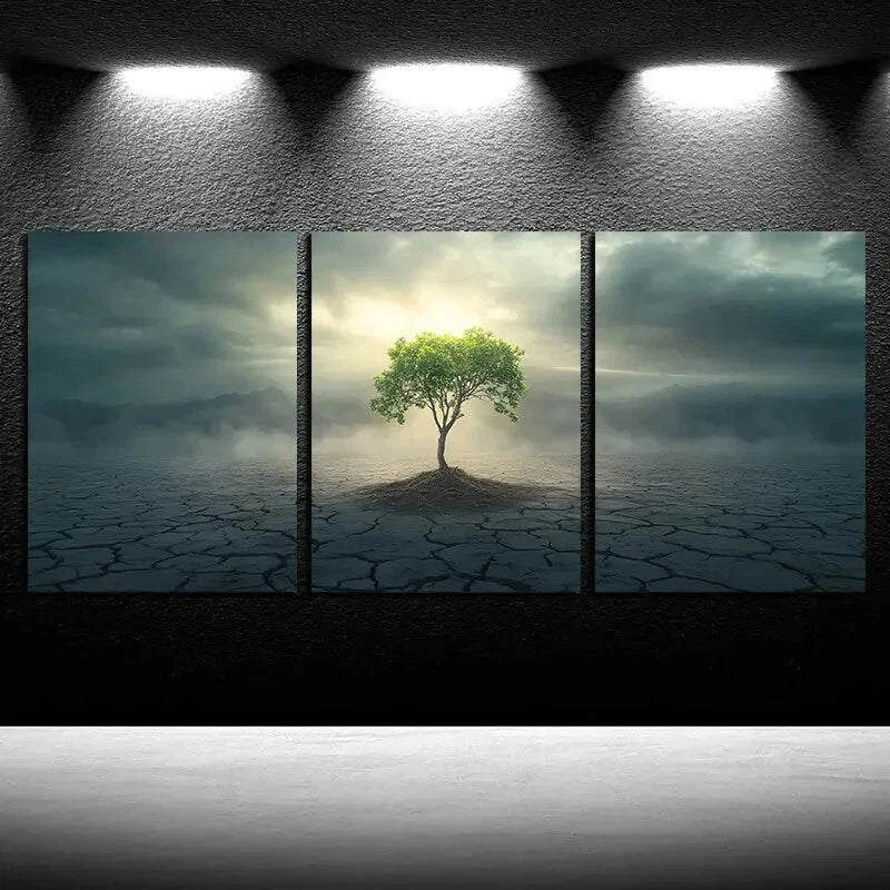 3pcs Growing Tree Dry Landscape Scene Metal Print Ready to Hang Art