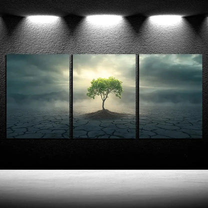3pcs Growing Tree Dry Landscape Scene Metal Print Ready to Hang Art