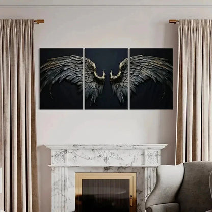 3pcs Abstract Black Angel Wings Golden Wall Art Set Canvas Framed 40x60cm - High Quality Print 100% Australian Made Wall Canvas Ready to Hang