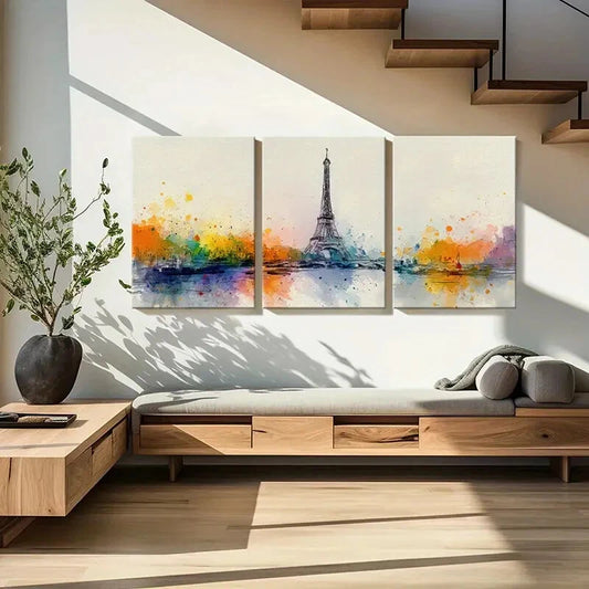 3pcs Eiffel Tower Watercolor Art Paris Cityscape Metal Print Ready to Hang Art