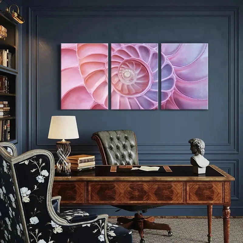 3pcs Nautilus Shell Pastel Spiral Designs Metal Print Ready to Hang Art