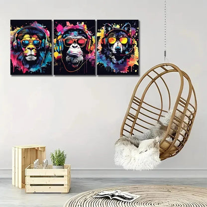 3pcs Animal Gaming Print Set of 3 Posters Metal Print Ready to Hang Art