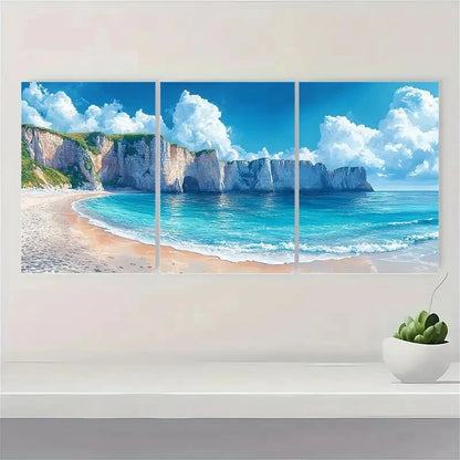 3pcs Normandy Painting Etretat Cliffs Watercolor Metal Print Ready to Hang Art