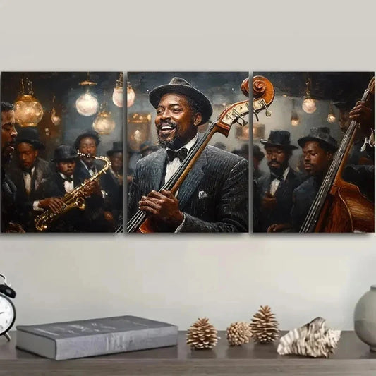 3pcs Featuring a Jazz Club Theme Wall Art Set Canvas Framed 40x60cm - High Quality Print 100% Australian Made Wall Canvas Ready to Hang