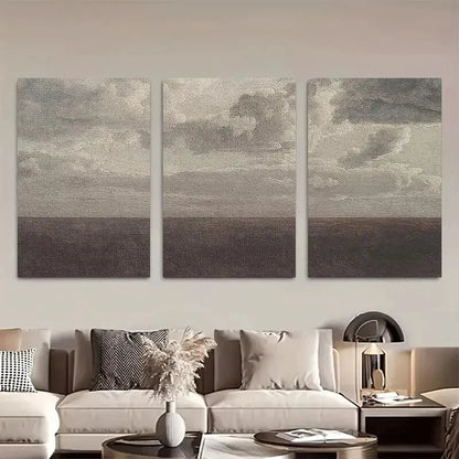 3pcs Minimalist Cloudy Sky Landscape Serene Water Metal Print Ready to Hang Art