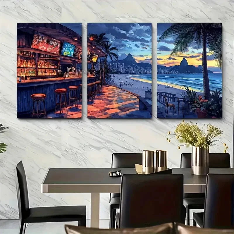 3pcs Copacabana Beach Rio de Janeiro Vibes Metal Print Ready to Hang Art