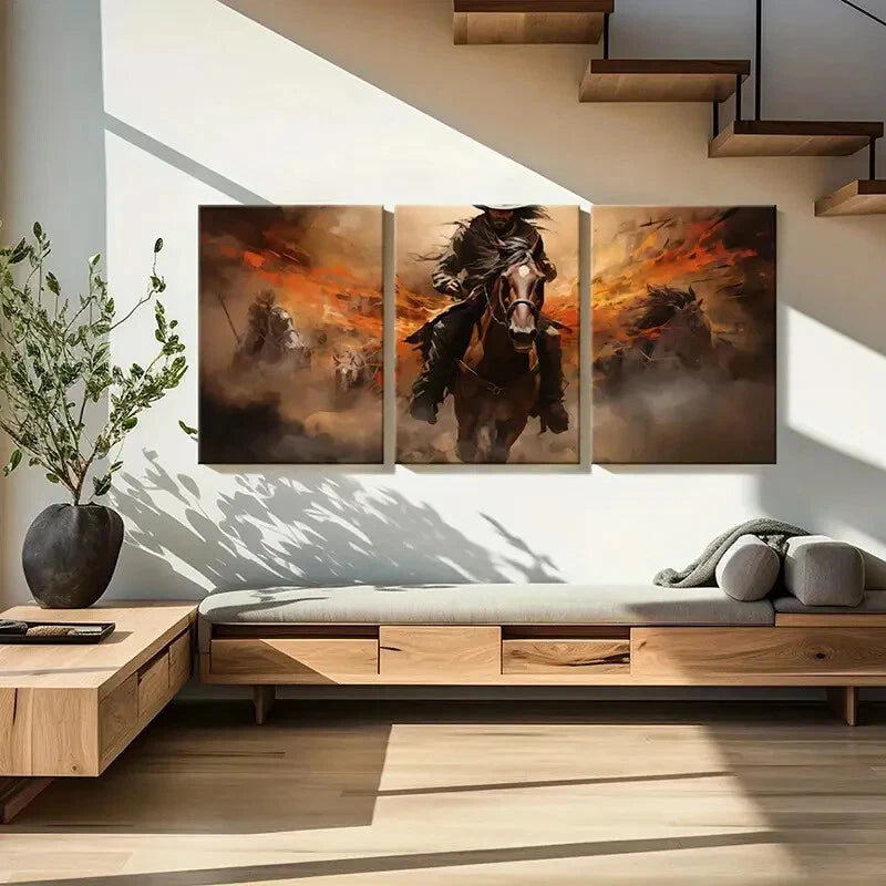 3pcs Cowboy Desert Vintage Wall Art Painting Metal Print Ready to Hang Art