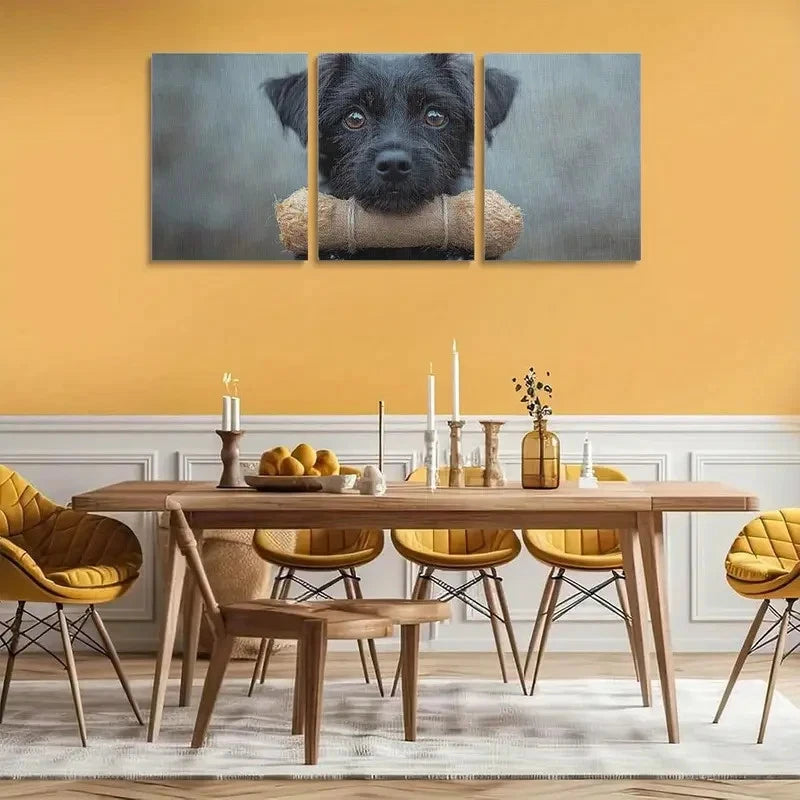 3pcs Black Dog with Brown Eyes Metal Print Ready to Hang Art