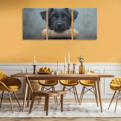 3pcs Black Dog with Brown Eyes Metal Print Ready to Hang Art