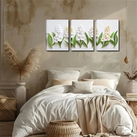 3pcs Hyacinth Floral Botanical White Perfect Wall Art Set Canvas Framed 40x60cm - High Quality Print 100% Australian Made Wall Canvas Ready to Hang