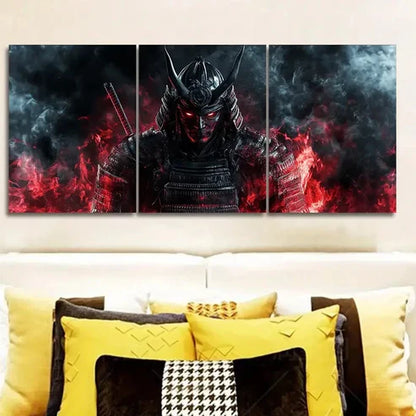 3pcs A Crimson Warrior with Black Horns Wall Art Canvas Unframed - High Quality Print 100% Australian Made Wall Canvas