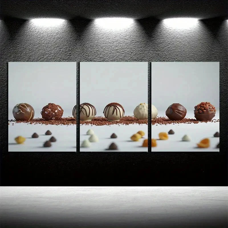 3pcs Decorative Chocolate Themed Metal Print Ready to Hang Art