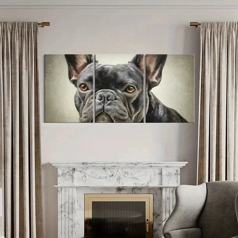 3pcs Artistic French Bulldog Portrait Poster Metal Print Ready to Hang Art