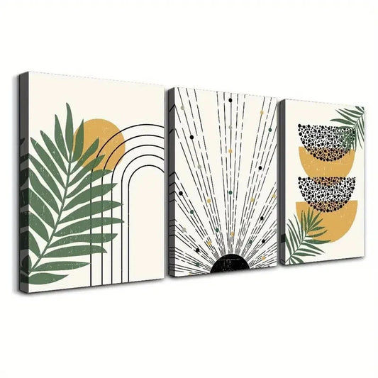 3pcs Mustard, Black, Green Botanical Canvas Wall Art Set Canvas Framed 40x60cm - High Quality Print 100% Australian Made Wall Canvas Ready to Hang