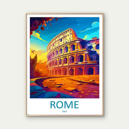 Vintage Rome Colosseum Italy Cobblestone Travel Poster Print Wall Art
