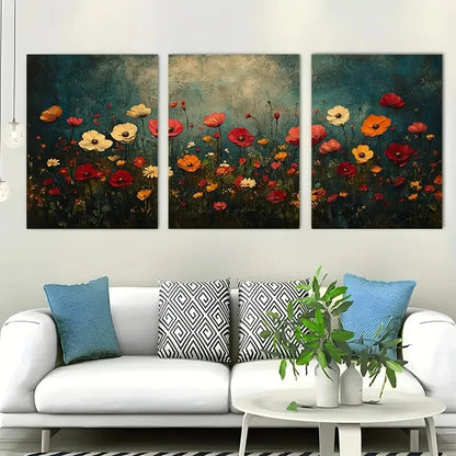 3pcs Dark Floral Meadow Botanical Perfect Wall Art Set Canvas Framed 40x60cm - High Quality Print 100% Australian Made Wall Canvas Ready to Hang