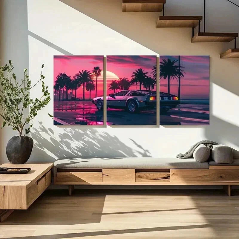 3pcs Sunset Boulevard Cars Modern Decoration Wall Art Set Canvas Framed 40x60cm - High Quality Print 100% Australian Made Wall Canvas Ready to Hang