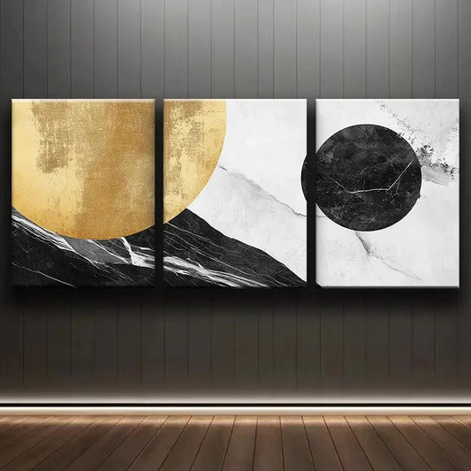 3pcs Modern Golden and Marble Design Metal Print Ready to Hang Art