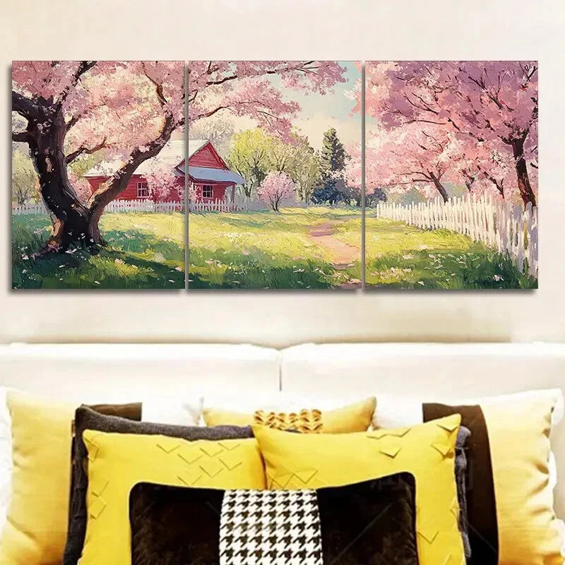 3pcs Featuring A Pink Cherry Blossom Tree Metal Print Ready to Hang Art