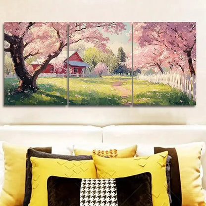 3pcs Featuring A Pink Cherry Blossom Tree Metal Print Ready to Hang Art