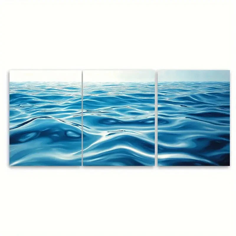 3pcs Coastal Timeless Blue Lake Ripple Abstract Wall Art Set Canvas Framed 40x60cm - High Quality Print 100% Australian Made Wall Canvas Ready to Hang