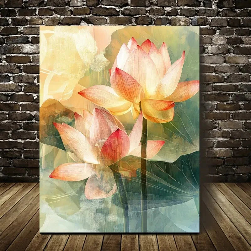 Beautiful Modern Abstract Lotus Flower Painting 40x60cm Metal Print Ready to Hang
