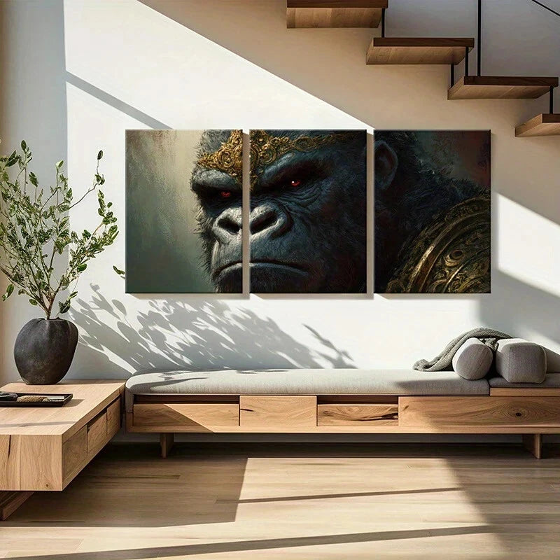 3pcs Monkey Crowned Intricate Golden Headdress Metal Print Ready to Hang Art