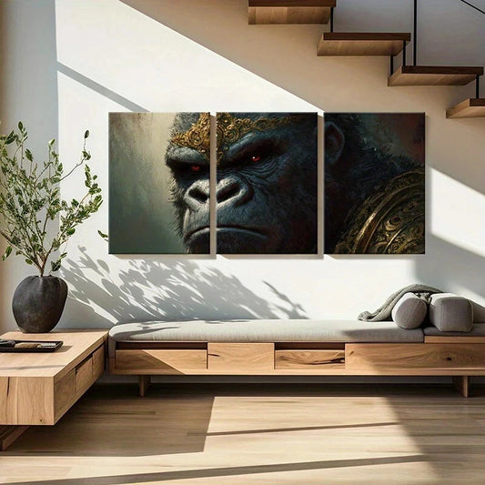 3pcs Monkey Crowned Intricate Golden Headdress Metal Print Ready to Hang Art