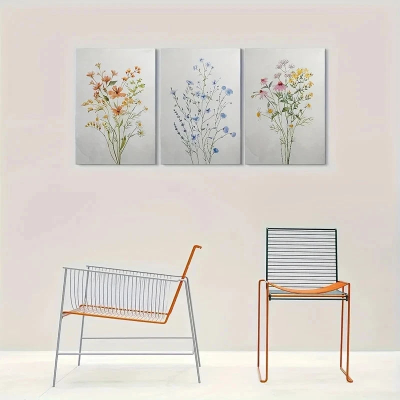 3pcs Watercolor Wildflower Bouquet Metal Print Ready to Hang Art
