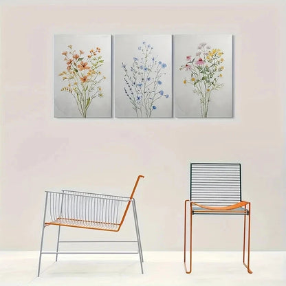 3pcs Watercolor Wildflower Bouquet Metal Print Ready to Hang Art