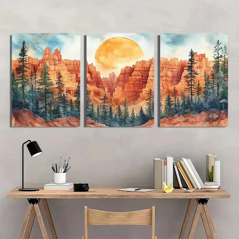 3pcs Bryce Canyon Painting National Park Metal Print Ready to Hang Art