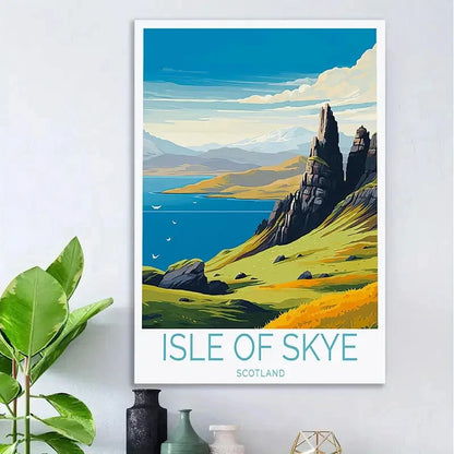 Vintage Isle Of Skye Scotland Landscape Hills Travel Poster Print Wall Art