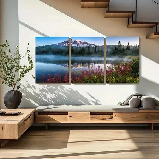 3pcs Mountains Forest & Lake Reflections Wall Art Set Canvas Framed 40x60cm - High Quality Print 100% Australian Made Wall Canvas Ready to Hang
