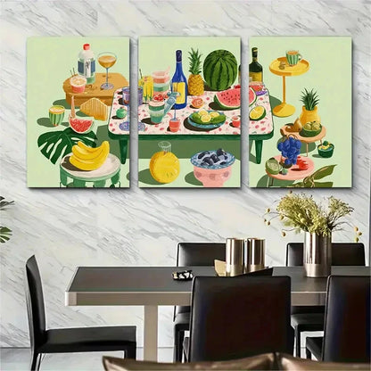 3pcs Abstract Colorful Aesthetic Dinner Perfect Wall Art Set Canvas Framed 40x60cm - High Quality Print 100% Australian Made Wall Canvas Ready to Hang
