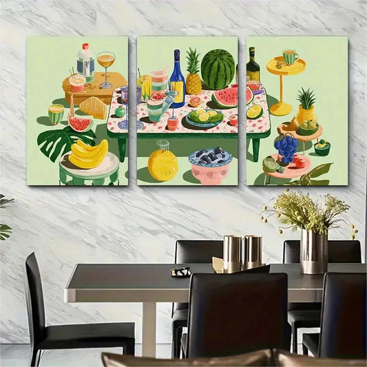 3pcs Abstract Colorful Aesthetic Dinner Perfect Wall Art Set Canvas Framed 40x60cm - High Quality Print 100% Australian Made Wall Canvas Ready to Hang