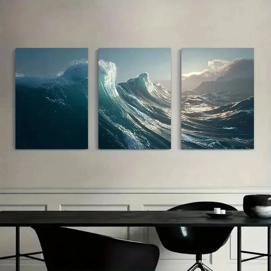 3pcs Massive Wave Ocean Peaks Metal Print Ready to Hang Art