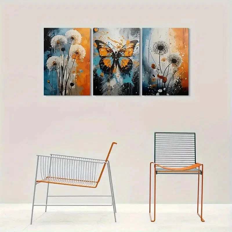 3pcs Abstract Butterfly & Dandelion Metal Print Ready to Hang Art