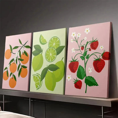 3pcs Vibrant Fruit & Floral Wall Art Set Canvas Framed 40x60cm - High Quality Print 100% Australian Made Wall Canvas Ready to Hang