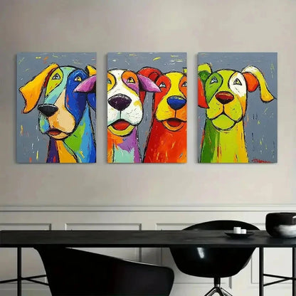 3pcs Colorful Dogs in Wassi Style Posters Metal Print Ready to Hang Art