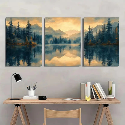 3pcs Misty Forest Reflection Landscape Metal Print Ready to Hang Art