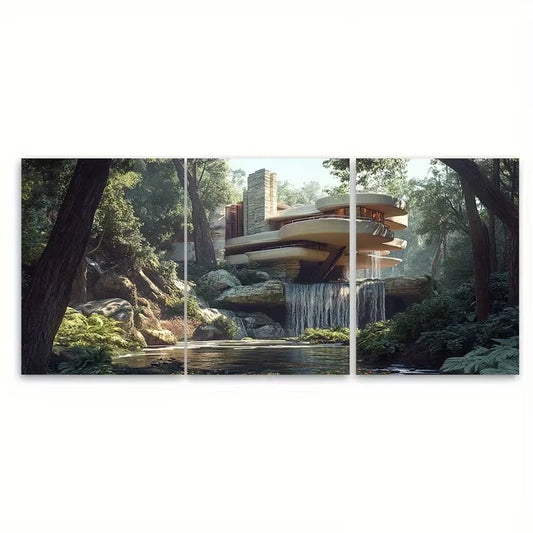 3pcs Fallingwater Travel Metal Print Ready to Hang Art